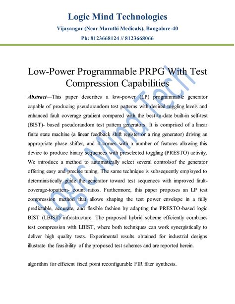 low power programmable prpg with test compression capabilities ppts|Low.